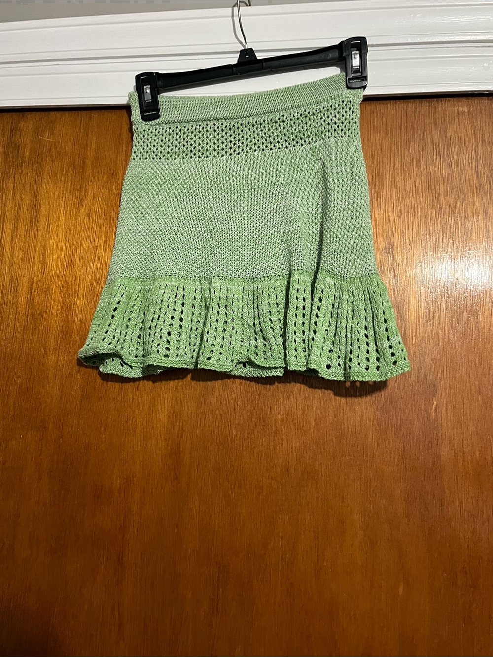 SHEIN Light Green Knit Ruffle-Hem Mini Skirt